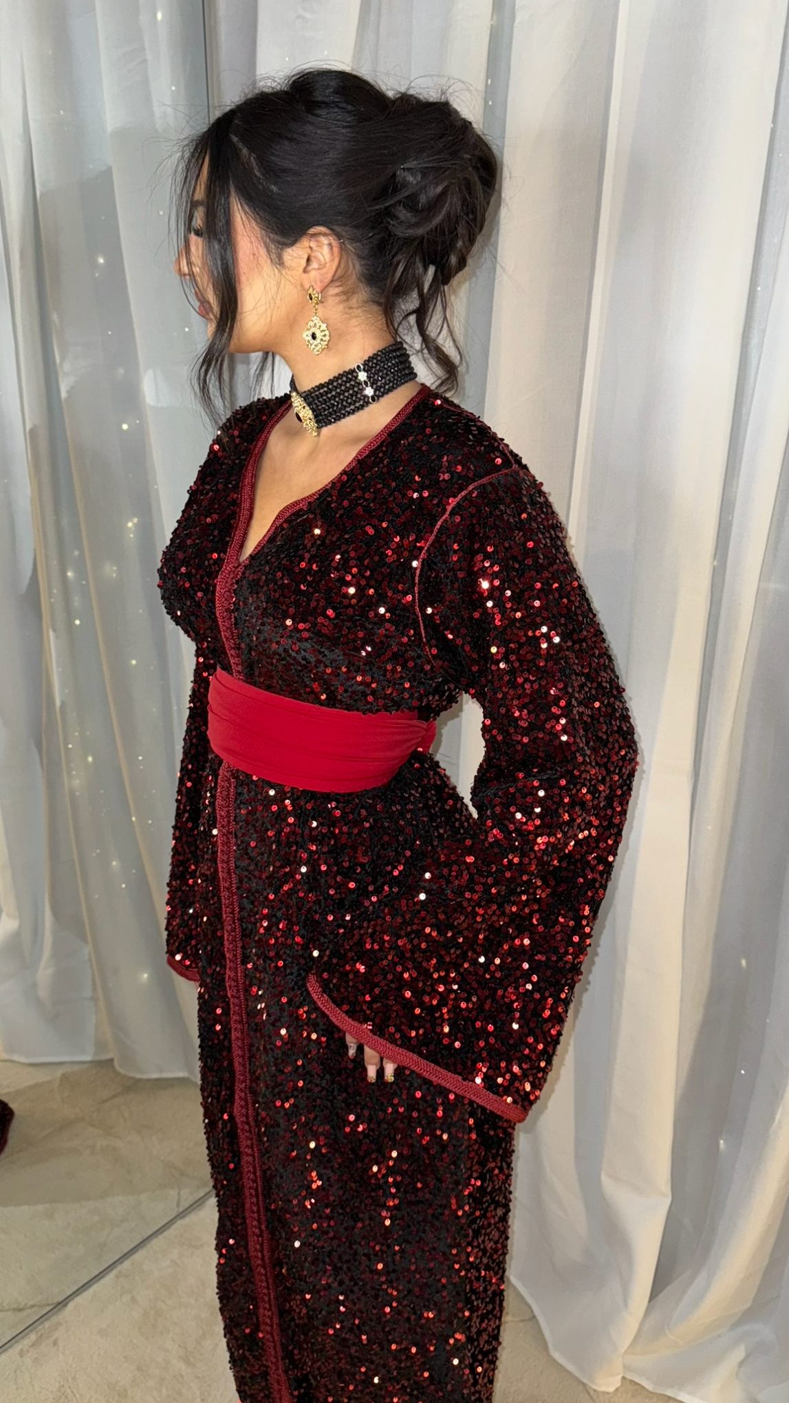 Caftan sequin rouge